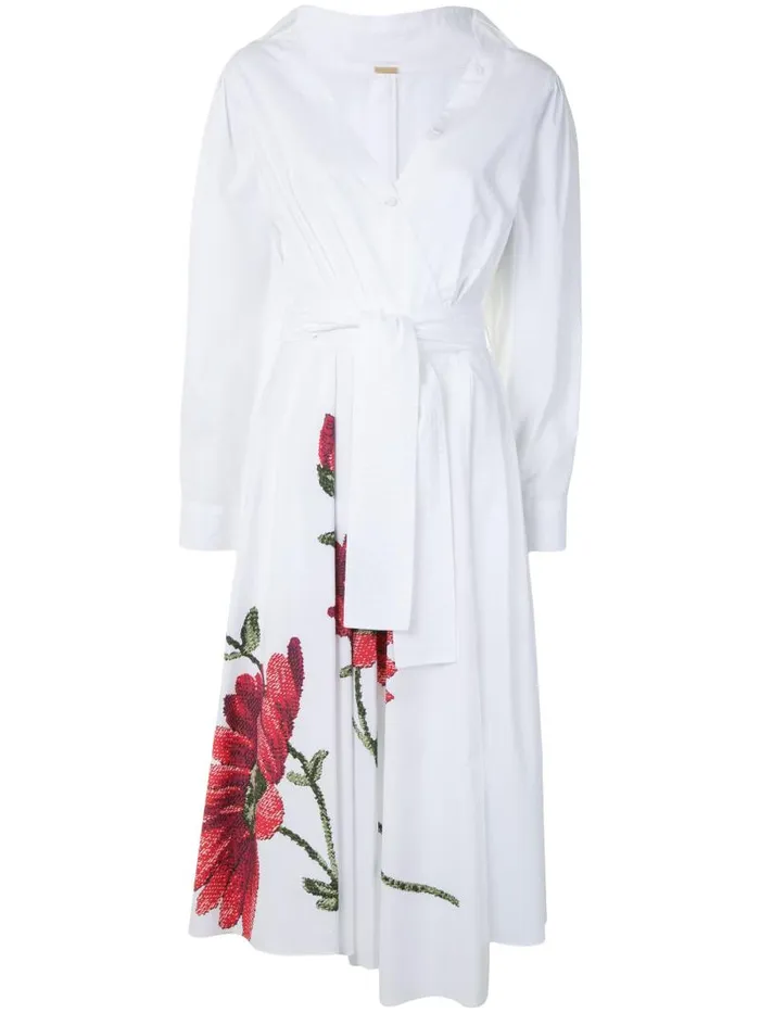 Adam Lippes Dresses and Jumpsuits Asymmetrical Wrap Dress In Printed Poplin White Large Daisy 8211 Women