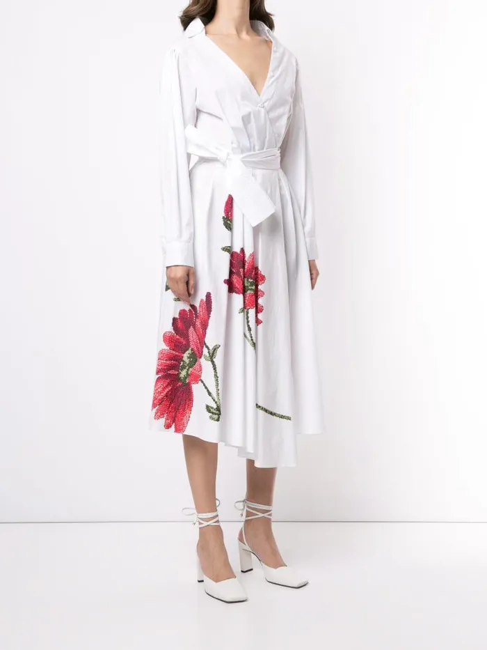 Adam Lippes Dresses and Jumpsuits Asymmetrical Wrap Dress In Printed Poplin White Large Daisy 8211 Women