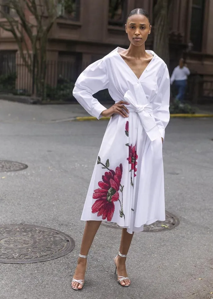 Adam Lippes Dresses and Jumpsuits Asymmetrical Wrap Dress In Printed Poplin White Large Daisy 8211 Women