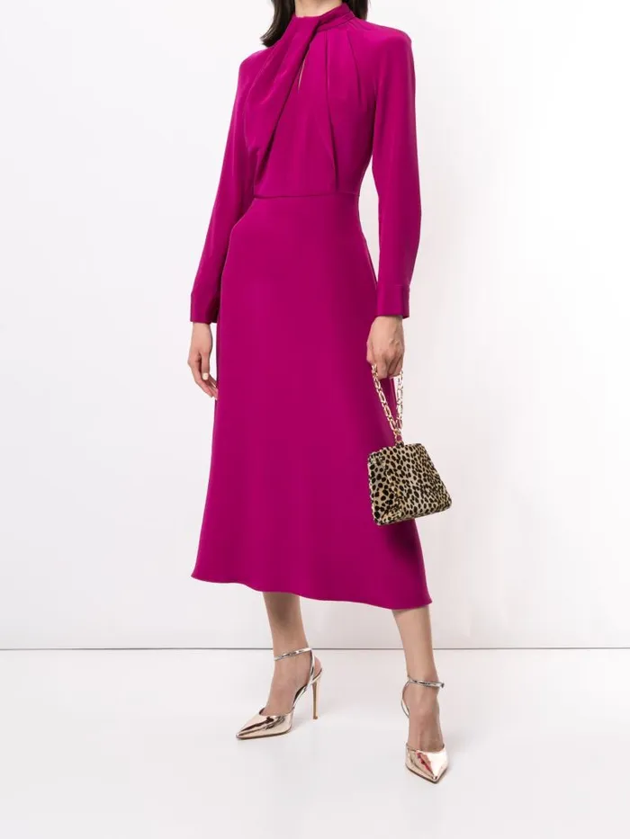 Adam Lippes Dresses and Jumpsuits Long Sleeve Dress With Neck Twist In Silk Crepe Orchid 8211 Women