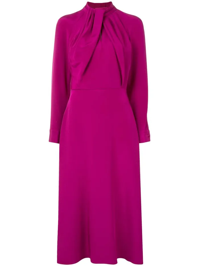 Adam Lippes Dresses and Jumpsuits Long Sleeve Dress With Neck Twist In Silk Crepe Orchid 8211 Women