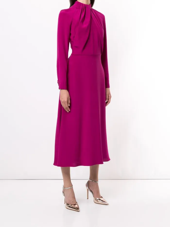 Adam Lippes Dresses and Jumpsuits Long Sleeve Dress With Neck Twist In Silk Crepe Orchid 8211 Women