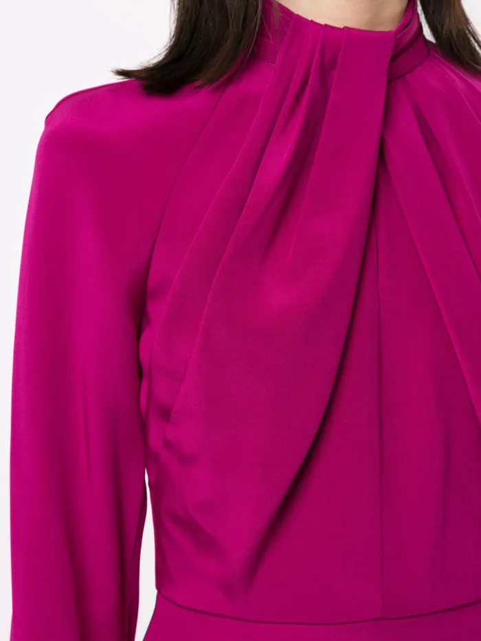 Adam Lippes Dresses and Jumpsuits Long Sleeve Dress With Neck Twist In Silk Crepe Orchid 8211 Women