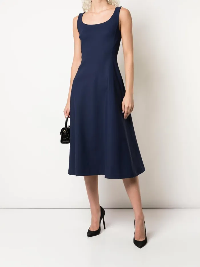 Adam Lippes Dresses and Jumpsuits Scoop Neck Flare Dress In Bonded Neoprene Navy 8211 Women