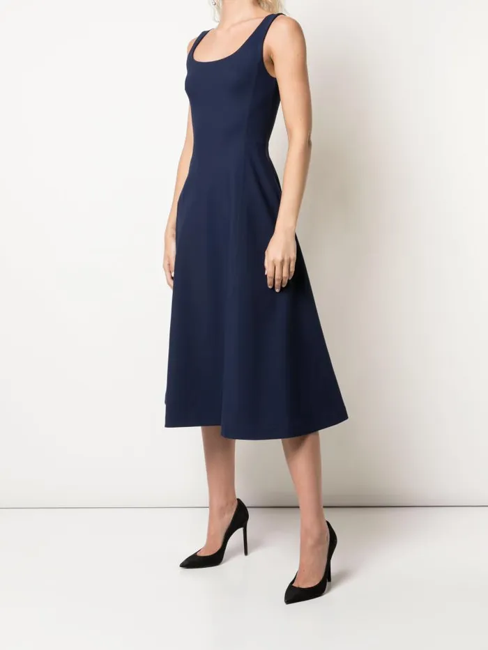 Adam Lippes Dresses and Jumpsuits Scoop Neck Flare Dress In Bonded Neoprene Navy 8211 Women
