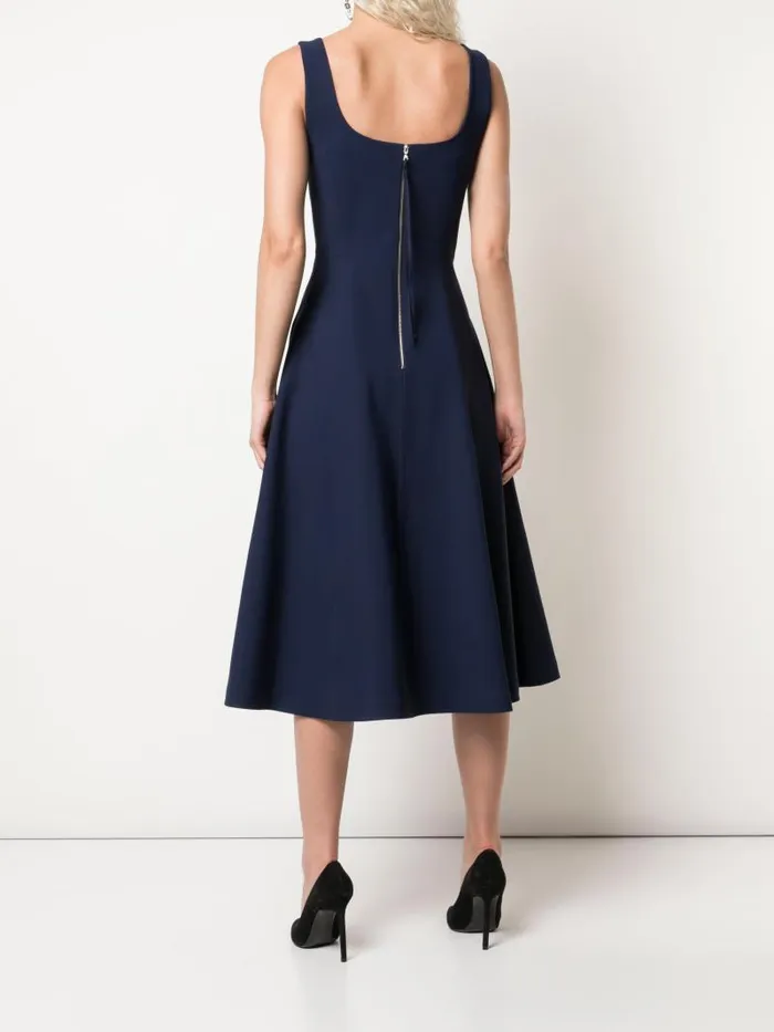 Adam Lippes Dresses and Jumpsuits Scoop Neck Flare Dress In Bonded Neoprene Navy 8211 Women
