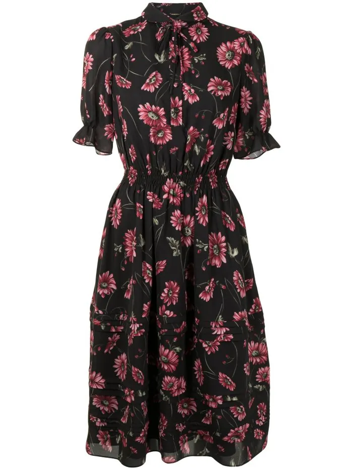Adam Lippes Dresses and Jumpsuits Tiered Hem Dress In Printed Georgette Black Daisy 8211 Women