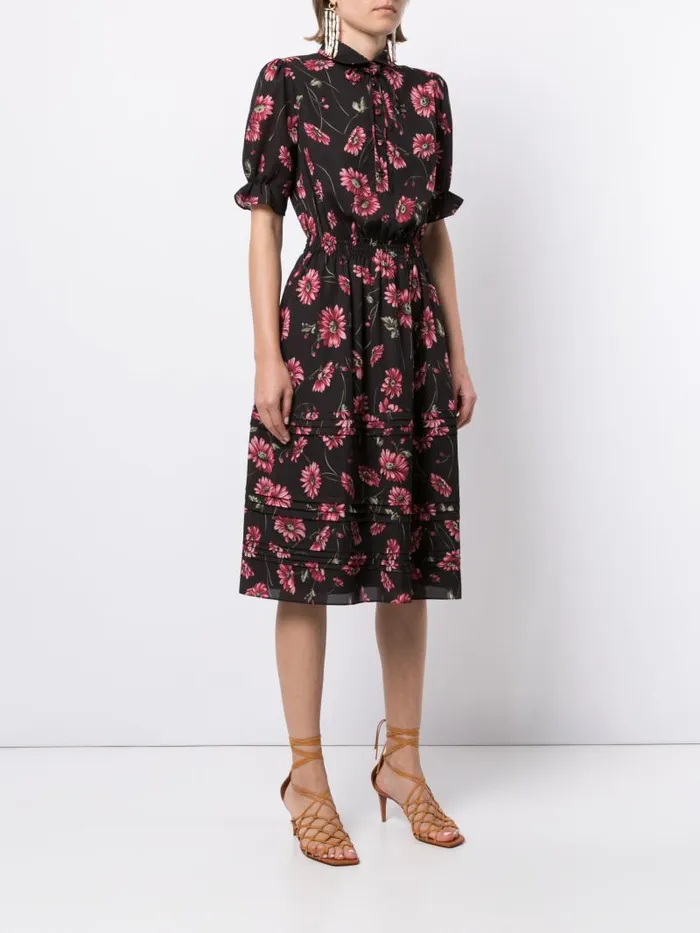 Adam Lippes Dresses and Jumpsuits Tiered Hem Dress In Printed Georgette Black Daisy 8211 Women