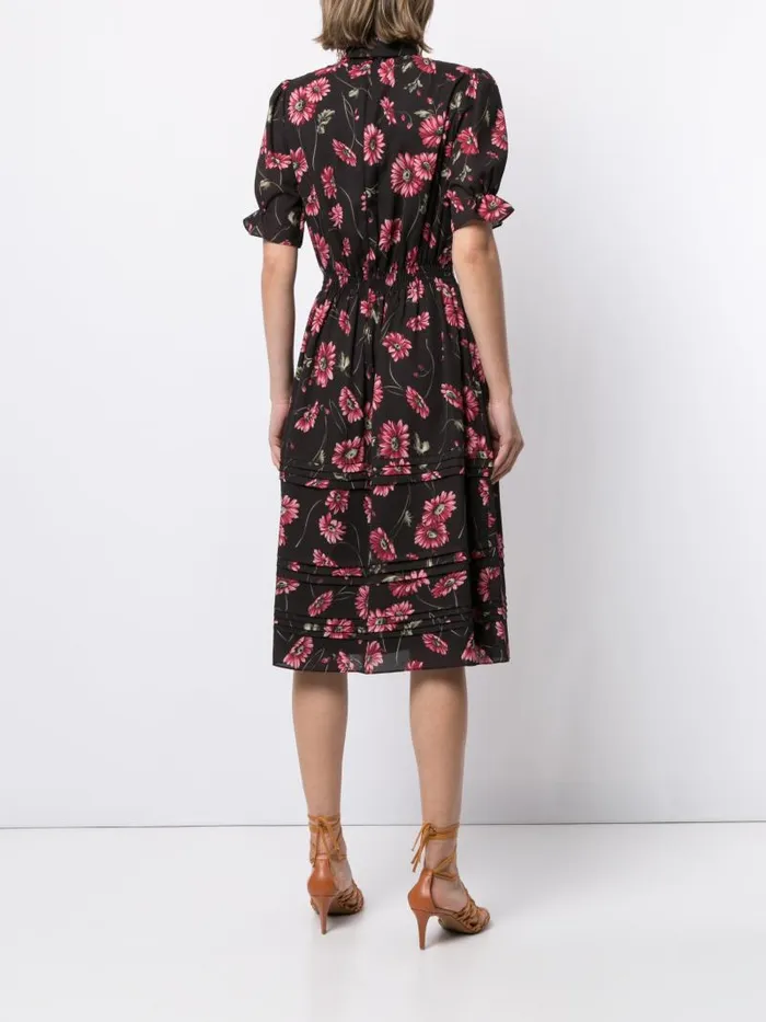 Adam Lippes Dresses and Jumpsuits Tiered Hem Dress In Printed Georgette Black Daisy 8211 Women