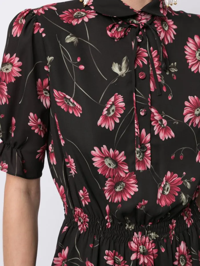 Adam Lippes Dresses and Jumpsuits Tiered Hem Dress In Printed Georgette Black Daisy 8211 Women