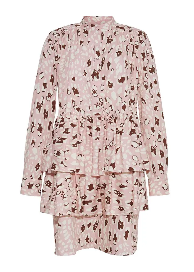 Adam Lippes Dresses and Jumpsuits Tiered Ruffle Mini Dress In Printed Poplin Pink Leopard 8211 Women