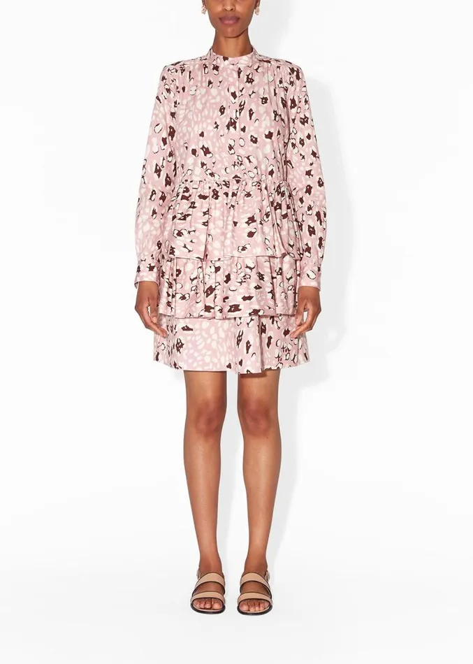 Adam Lippes Dresses and Jumpsuits Tiered Ruffle Mini Dress In Printed Poplin Pink Leopard 8211 Women