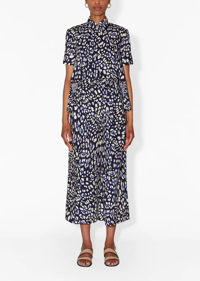 Adam Lippes Pants WideLeg Culotte In Printed Poplin Blue Leopard 8211 Women