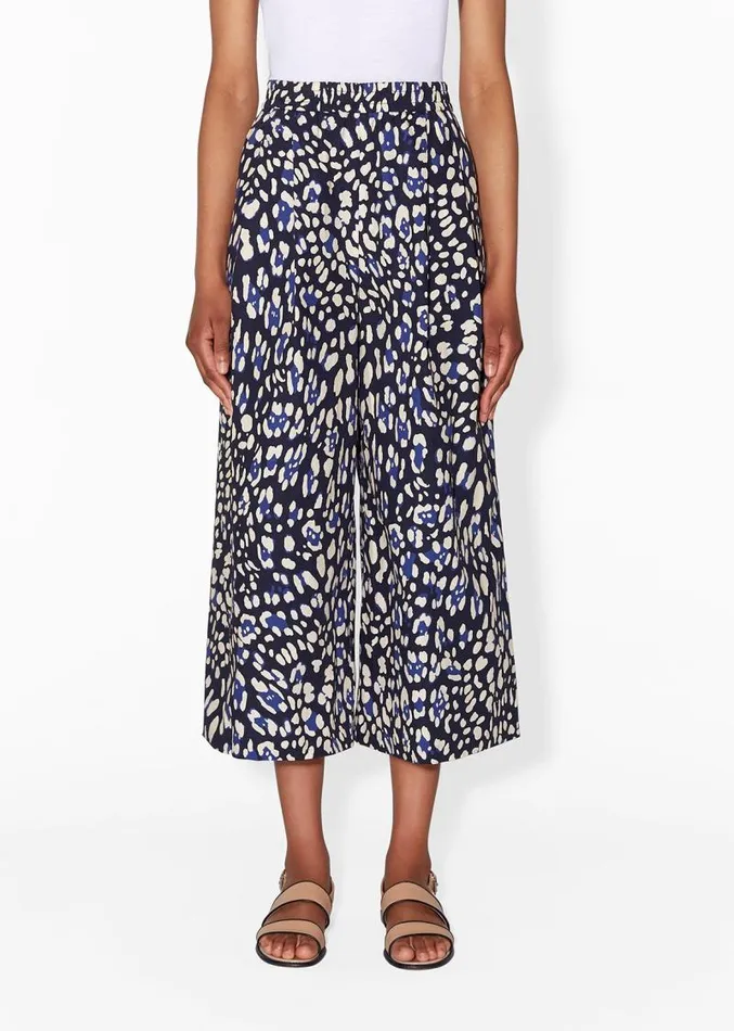 Adam Lippes Pants WideLeg Culotte In Printed Poplin Blue Leopard 8211 Women