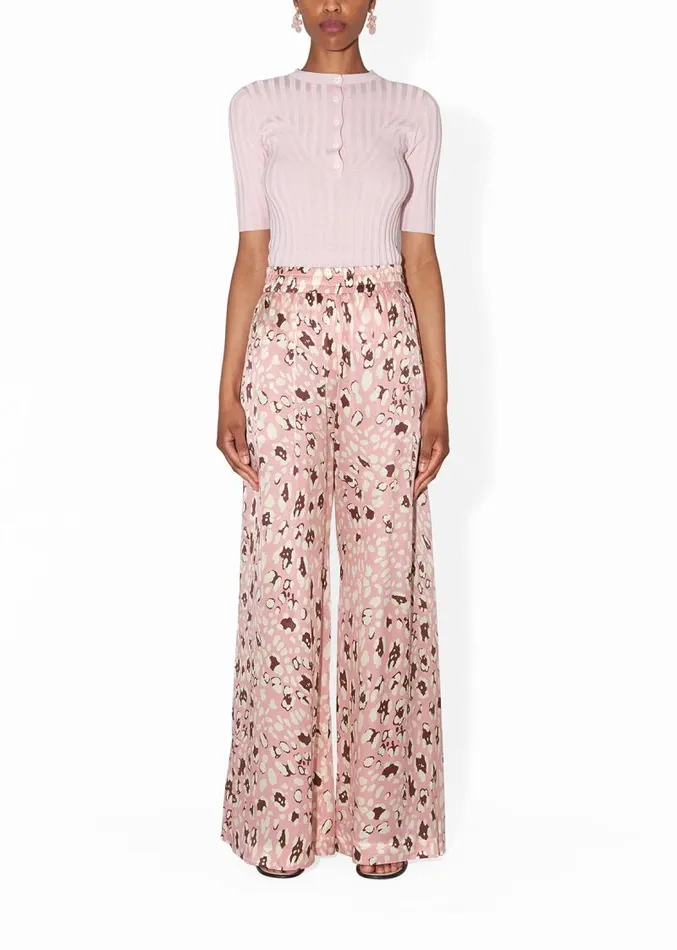 Adam Lippes Pants WideLeg Pant In Printed Charmeuse Pink Leopard 8211 Women