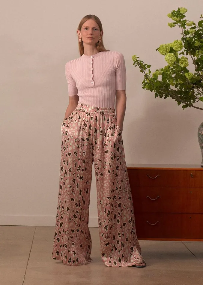 Adam Lippes Pants WideLeg Pant In Printed Charmeuse Pink Leopard 8211 Women