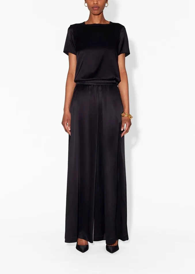 Adam Lippes Pants WideLeg Sweatpant In Silk Charmeuse Black 8211 Women