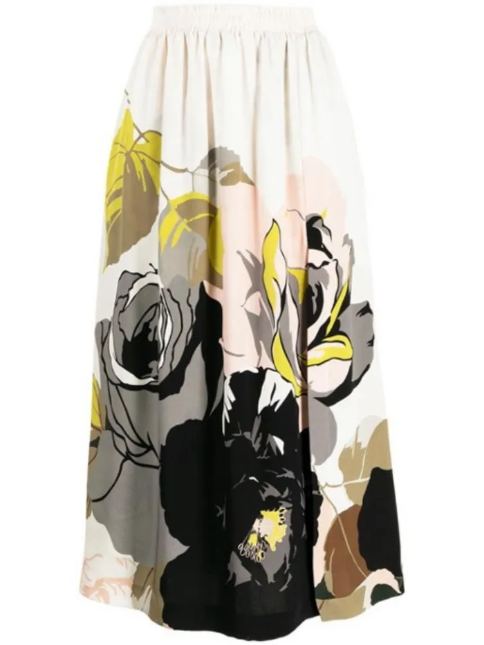 Adam Lippes Skirts Elastic Waist Skirt In Printed Silk Ivory Floral 8211 Women