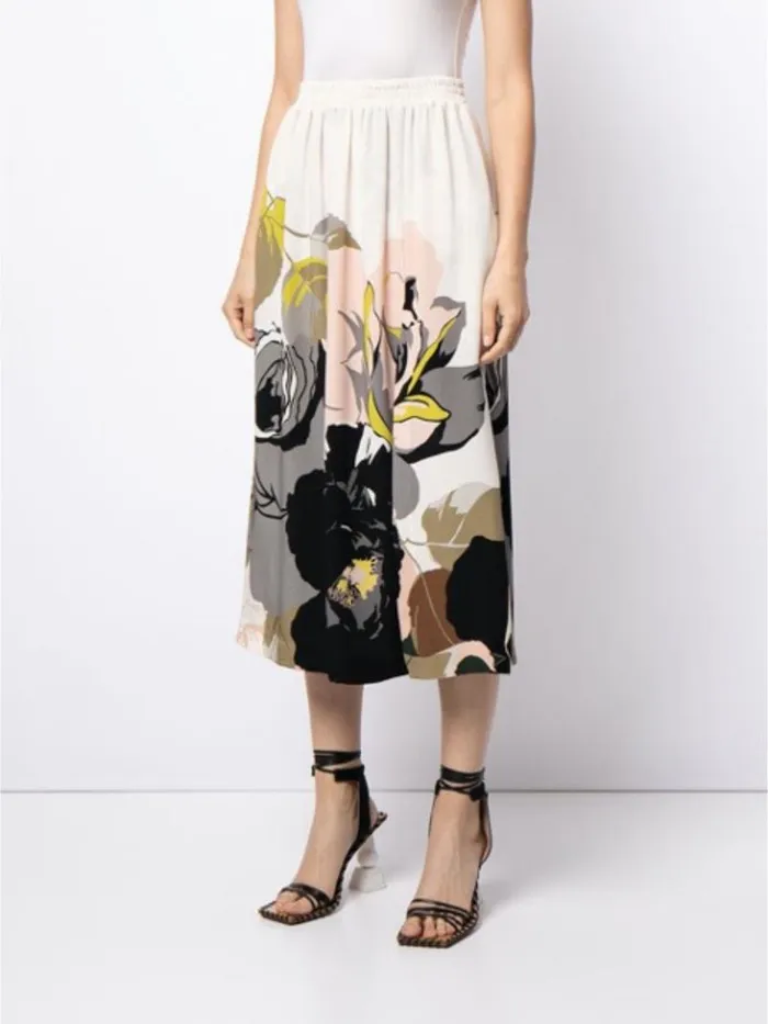 Adam Lippes Skirts Elastic Waist Skirt In Printed Silk Ivory Floral 8211 Women