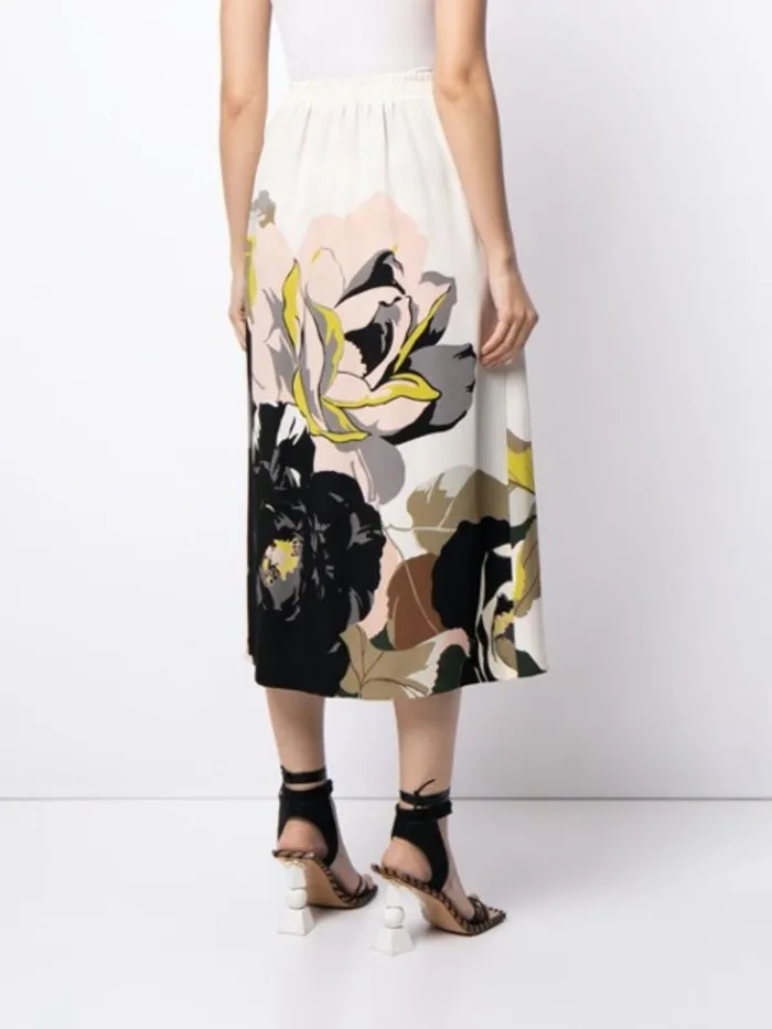 Adam Lippes Skirts Elastic Waist Skirt In Printed Silk Ivory Floral 8211 Women
