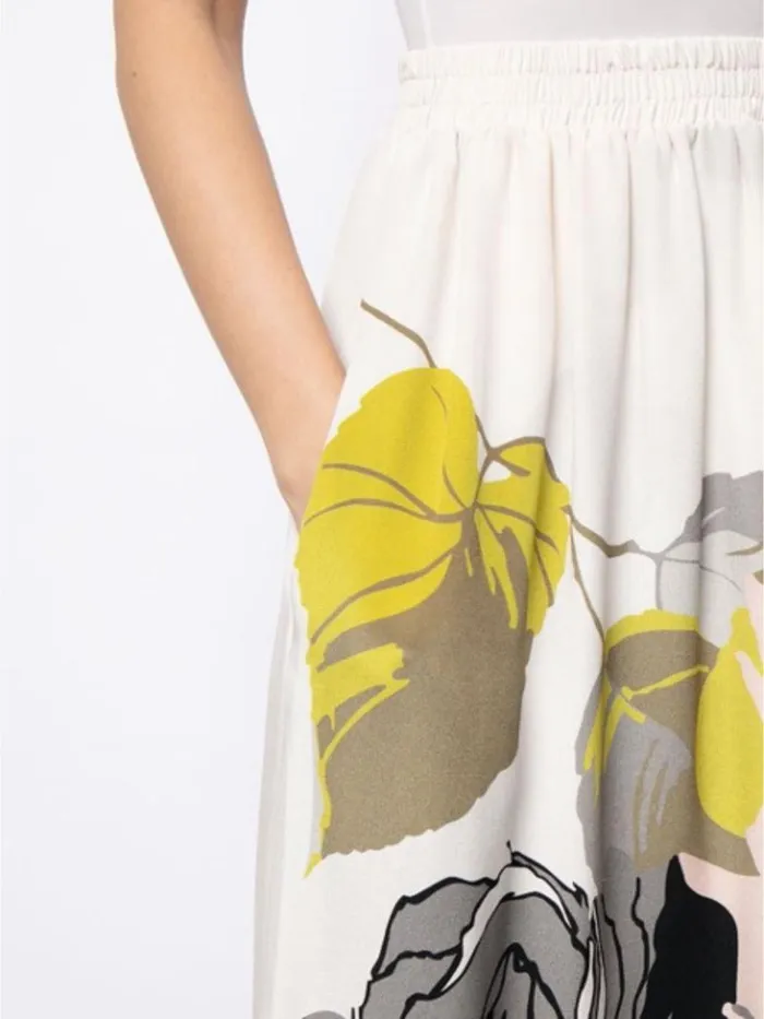 Adam Lippes Skirts Elastic Waist Skirt In Printed Silk Ivory Floral 8211 Women