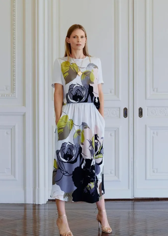 Adam Lippes Skirts Elastic Waist Skirt In Printed Silk Ivory Floral 8211 Women