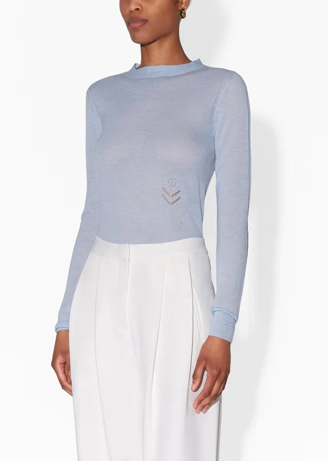 Adam Lippes Sweaters Crewneck Sweater In Lightweight Cashmere Light Blue 8211 Women