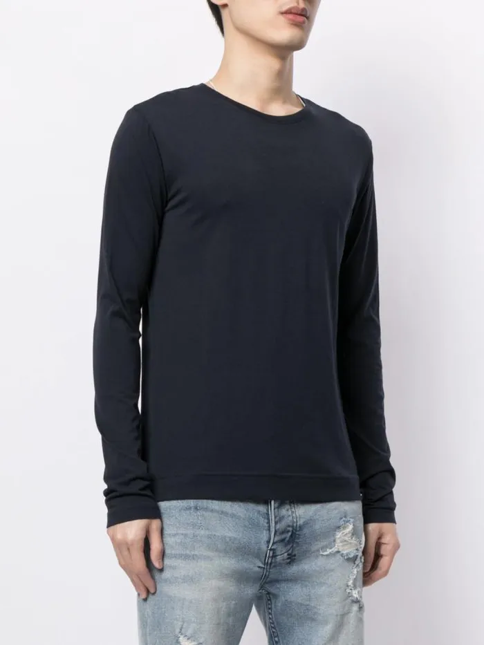 Adam Lippes TShirts Long Sleeve Crewneck TShirt In Pima Cotton Navy 8211 Men