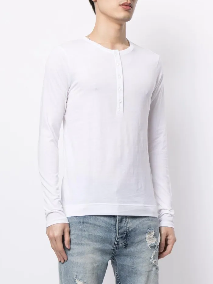Adam Lippes TShirts Long Sleeve Henley TShirt In Pima Cotton White 8211 Men