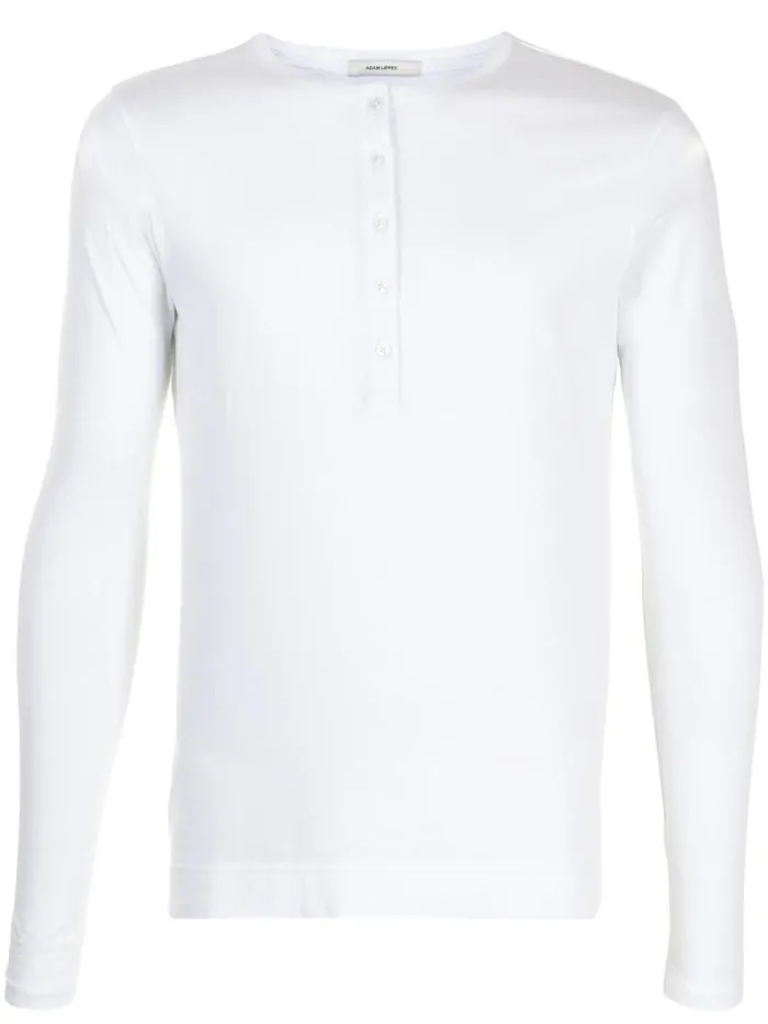 Adam Lippes TShirts Long Sleeve Henley TShirt In Pima Cotton White 8211 Men