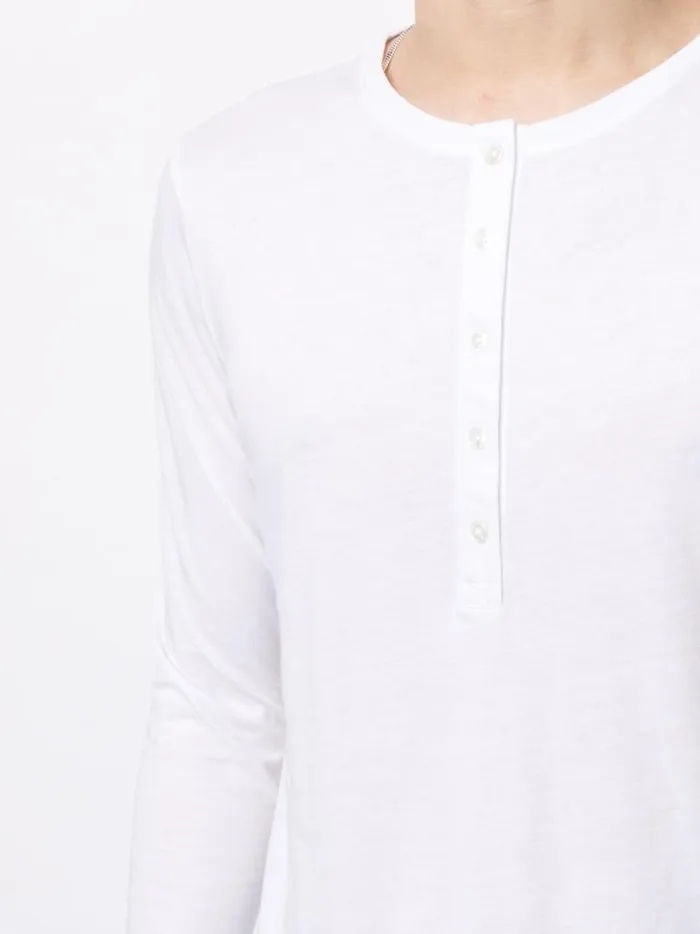 Adam Lippes TShirts Long Sleeve Henley TShirt In Pima Cotton White 8211 Men