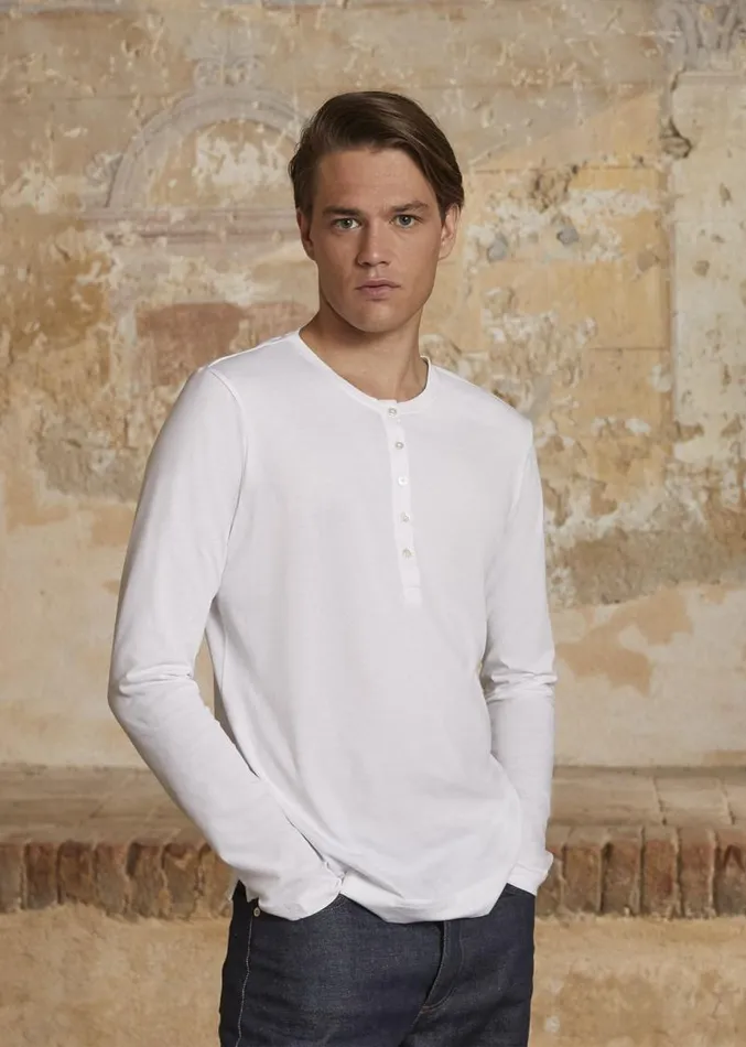 Adam Lippes TShirts Long Sleeve Henley TShirt In Pima Cotton White 8211 Men