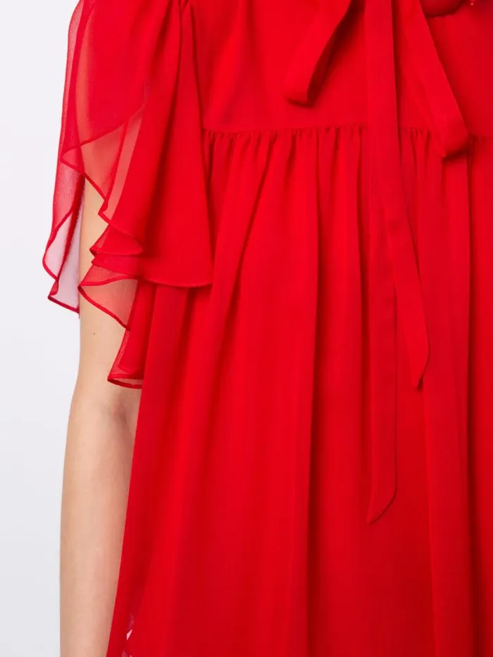 Adam Lippes Tops Flounce Sleeve Top In Silk Chiffon Red 8211 Women