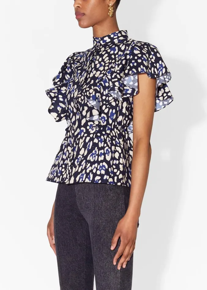 Adam Lippes Tops Ruffle Shell In Printed Poplin Blue Leopard 8211 Women
