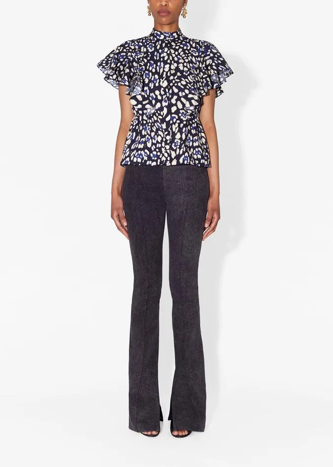 Adam Lippes Tops Ruffle Shell In Printed Poplin Blue Leopard 8211 Women