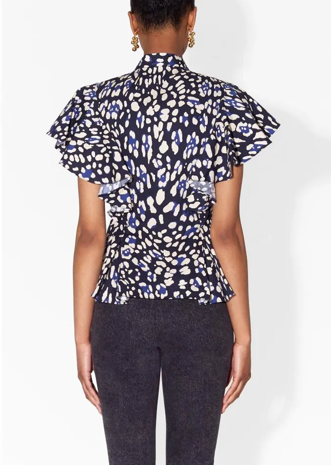 Adam Lippes Tops Ruffle Shell In Printed Poplin Blue Leopard 8211 Women