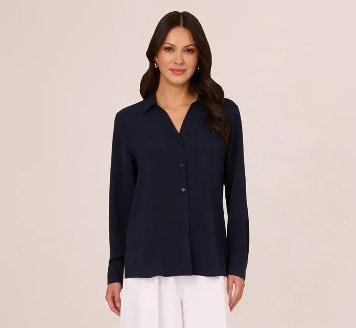 Adrianna Papell Coord Sets Textured Button Up Top With Long Sleeves In Blue Moon 8211 Women