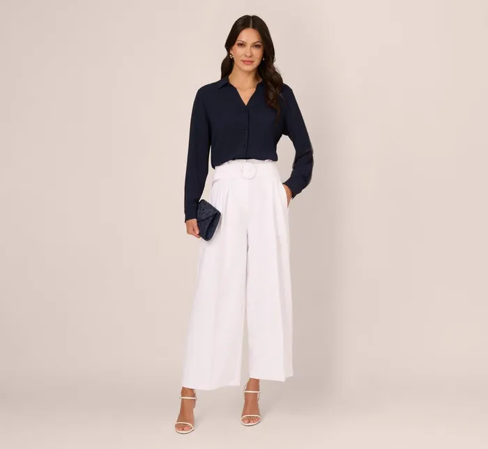 Adrianna Papell Coord Sets Textured Button Up Top With Long Sleeves In Blue Moon 8211 Women