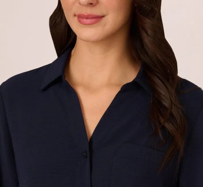 Adrianna Papell Coord Sets Textured Button Up Top With Long Sleeves In Blue Moon 8211 Women