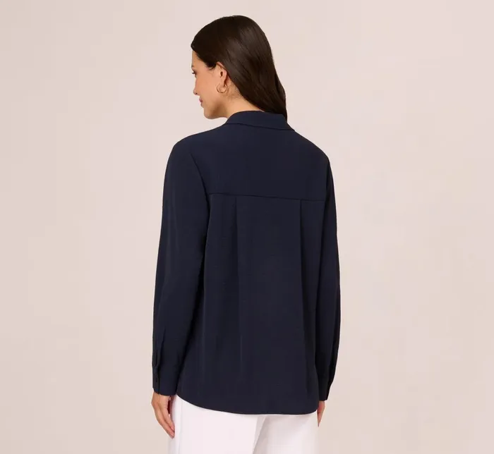 Adrianna Papell Coord Sets Textured Button Up Top With Long Sleeves In Blue Moon 8211 Women