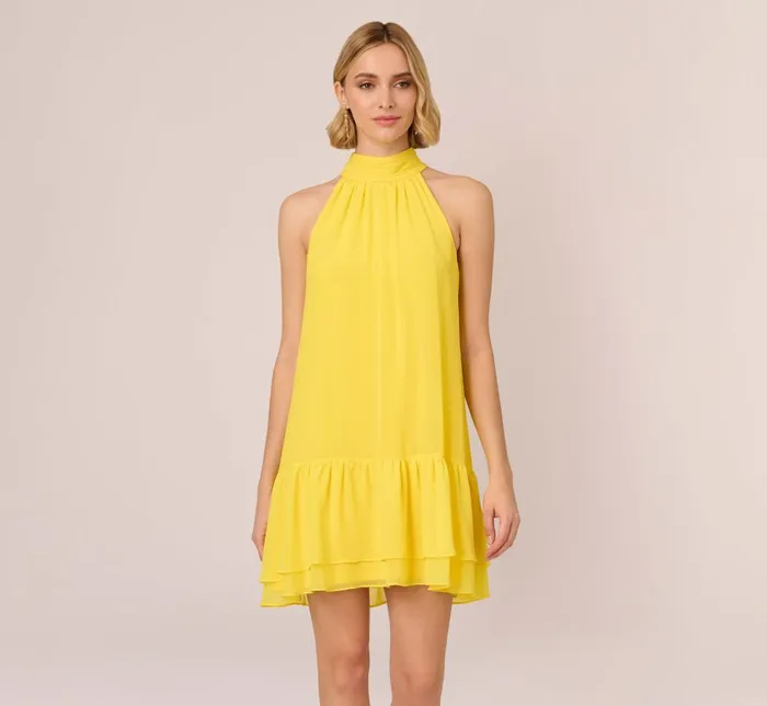 Adrianna Papell Day Dresses Chiffon Mock Neck Trapeze Dress With Flounce Hem In Hyper Yellow 8211 Women Adrianna Papell Day Dresses Chiffon Mock Neck Trapeze Dress With Flounce Hem In Hyper Yellow 8211 Women