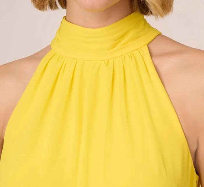 Adrianna Papell Day Dresses Chiffon Mock Neck Trapeze Dress With Flounce Hem In Hyper Yellow 8211 Women
