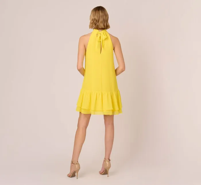 Adrianna Papell Day Dresses Chiffon Mock Neck Trapeze Dress With Flounce Hem In Hyper Yellow 8211 Women