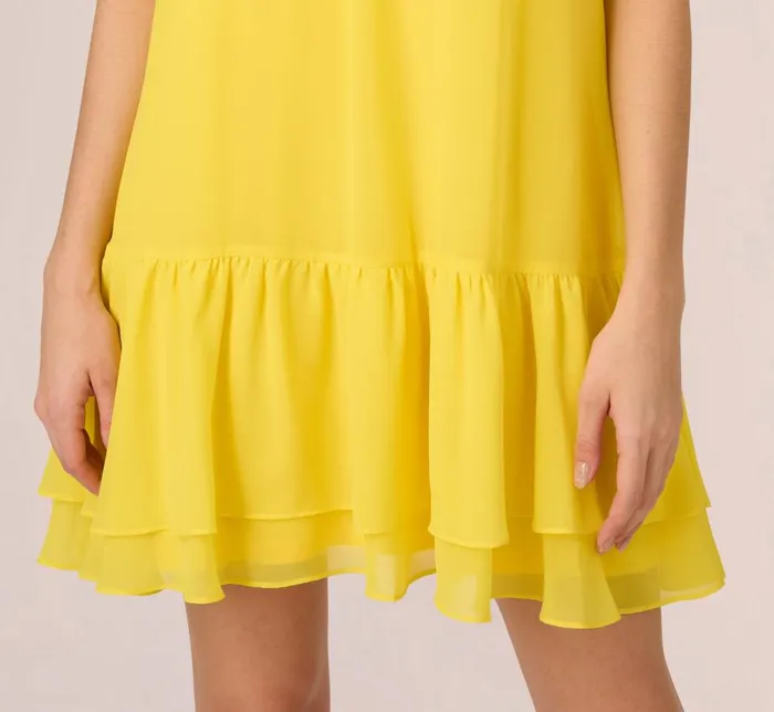 Adrianna Papell Day Dresses Chiffon Mock Neck Trapeze Dress With Flounce Hem In Hyper Yellow 8211 Women