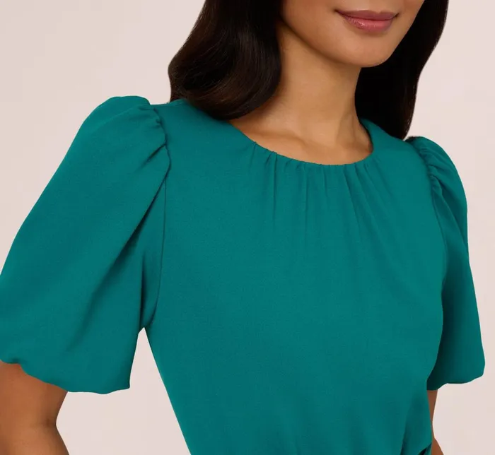 Adrianna Papell Day Dresses Crepe Bubble Sleeve Belted Dress In Tempo Teal 8211 Women