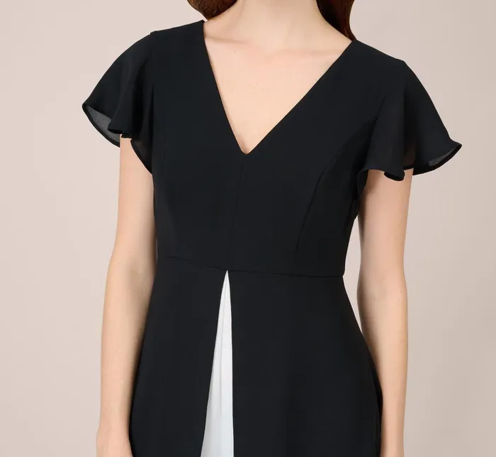 Adrianna Papell Day Dresses Crepe Cropped Jumpsuit With Gauze Overlay In Black Ivory 8211 Women