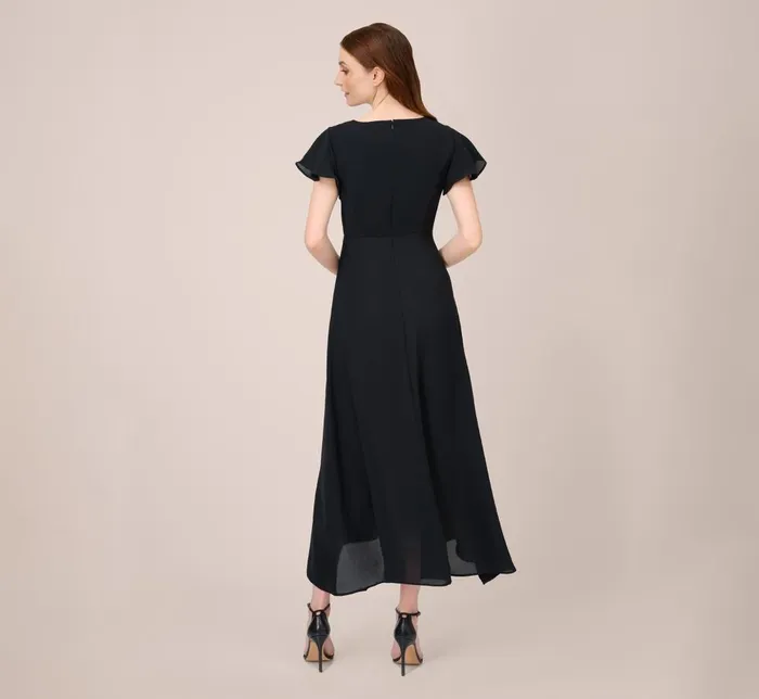 Adrianna Papell Day Dresses Crepe Cropped Jumpsuit With Gauze Overlay In Black Ivory 8211 Women