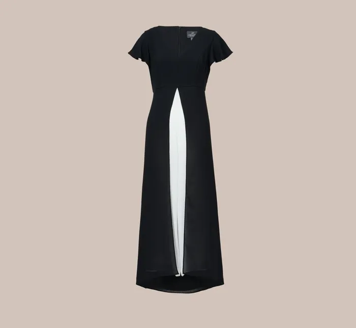 Adrianna Papell Day Dresses Crepe Cropped Jumpsuit With Gauze Overlay In Black Ivory 8211 Women