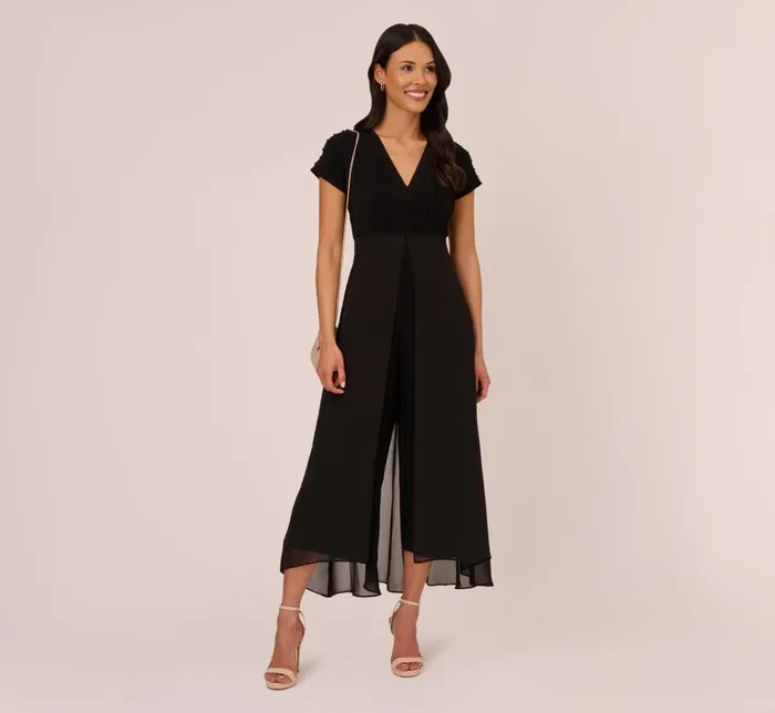 Adrianna Papell Day Dresses Cropped Jumpsuit With Pintuck Bodice In Black 8211 Women