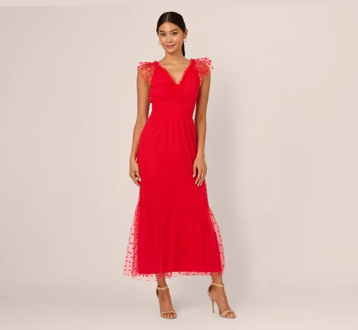 Adrianna Papell Day Dresses Dot Tulle Ruffle Dress In Red 8211 Women